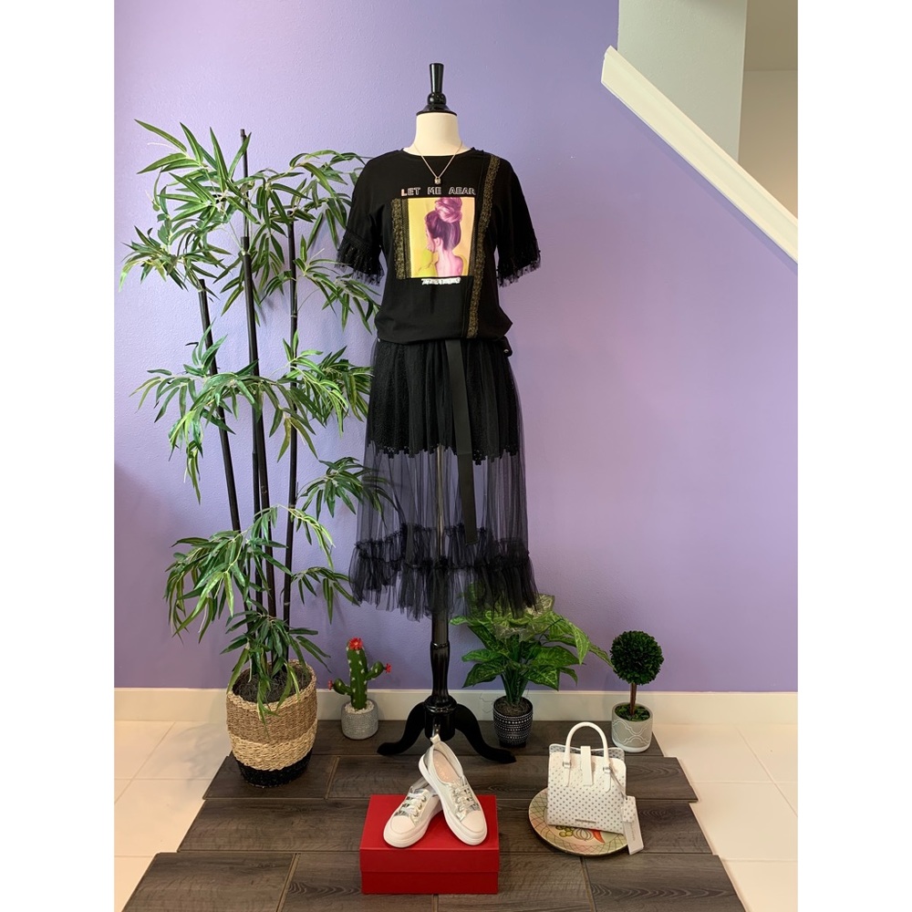 Vintage Mesh tulle Midi Full Skirt